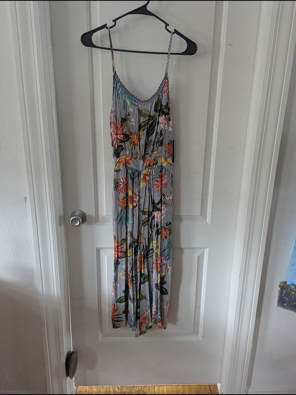 Floral Striped Spaghetti Strap Maxi Dress